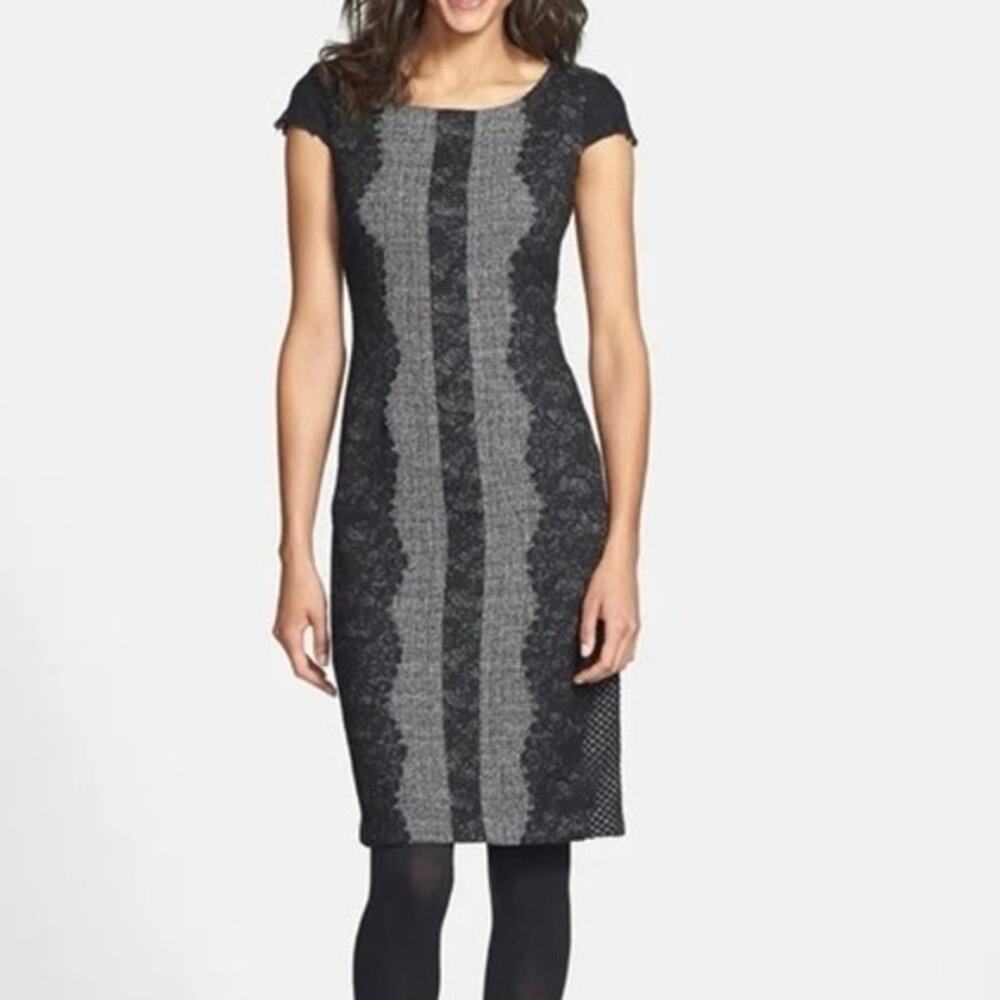 NWT Betsey Johnson Lace Trim Tweed Sheath Dress Black/Cream Sz 14